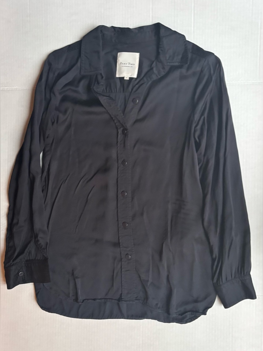 Part two satin black button down blouse office siren chic goth dark long sleeve